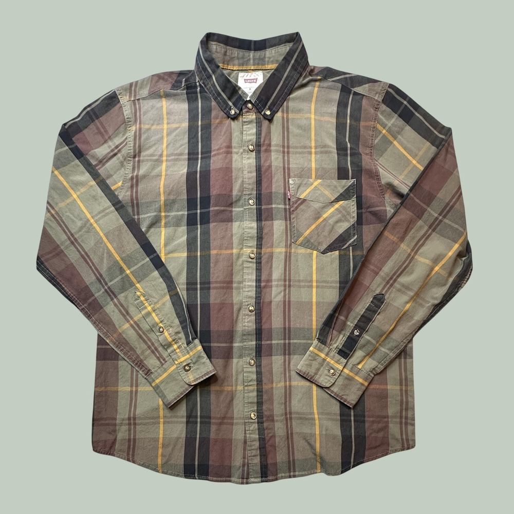 Levi's Shirt Mens XL Green Plaid Button Down Long Sleeve Cotton Blend 3LYLW11022